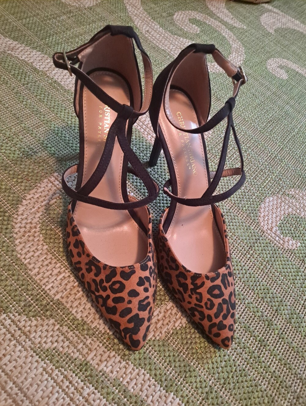 Christian Siriano Leopard Print Pointed Toe T-Strap Pumps in Brown and Black